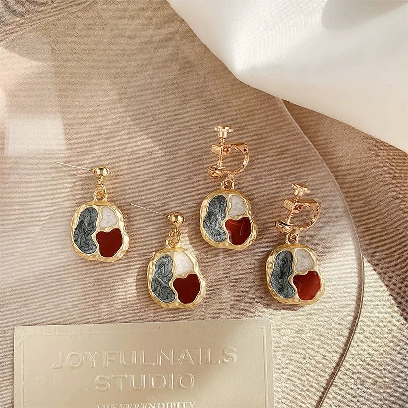 Vintage Contrast Color Irregular Abstract Drop Earrings