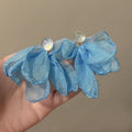 Dreamy Blue Tulle Bow Sparkling Bead Drop Earrings