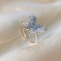 Blue Transparent Crystal Butterfly Adjustable Open Ring