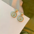 Fresh Mint Green Round Flower Drop Stud Earrings