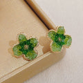 Fresh Green Four-Leaf Clover Luxury Crystal Stud Earrings