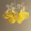 Ethereal Yellow Tulle Crystal Flower Drop Earrings