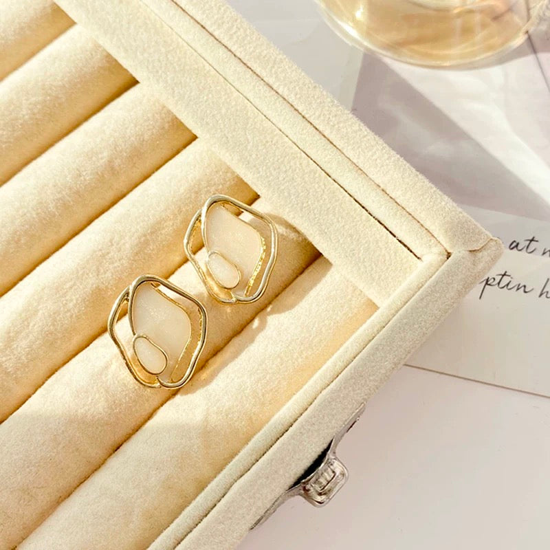 Minimalist Irregular Geometric Milky White Stud Earrings