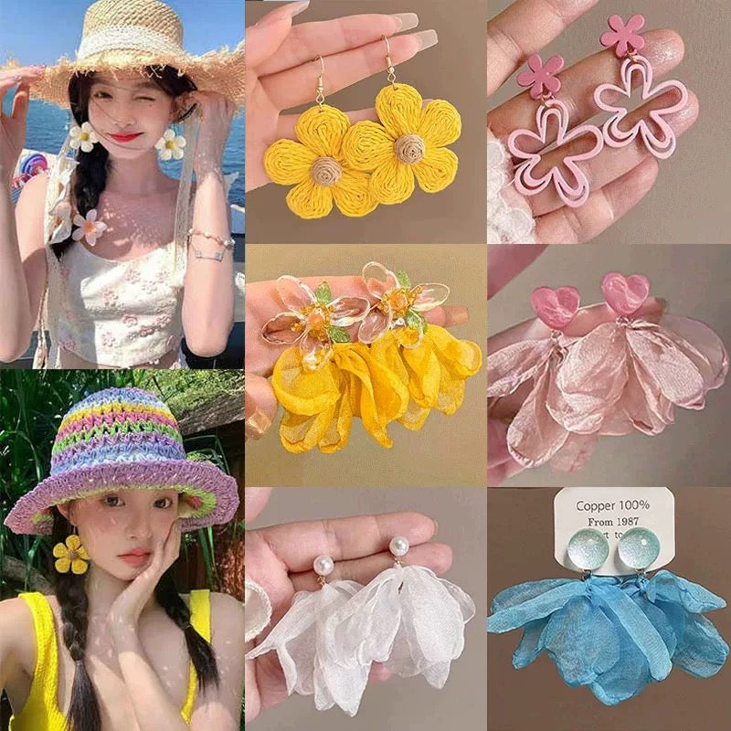 Ethereal Yellow Tulle Crystal Flower Drop Earrings