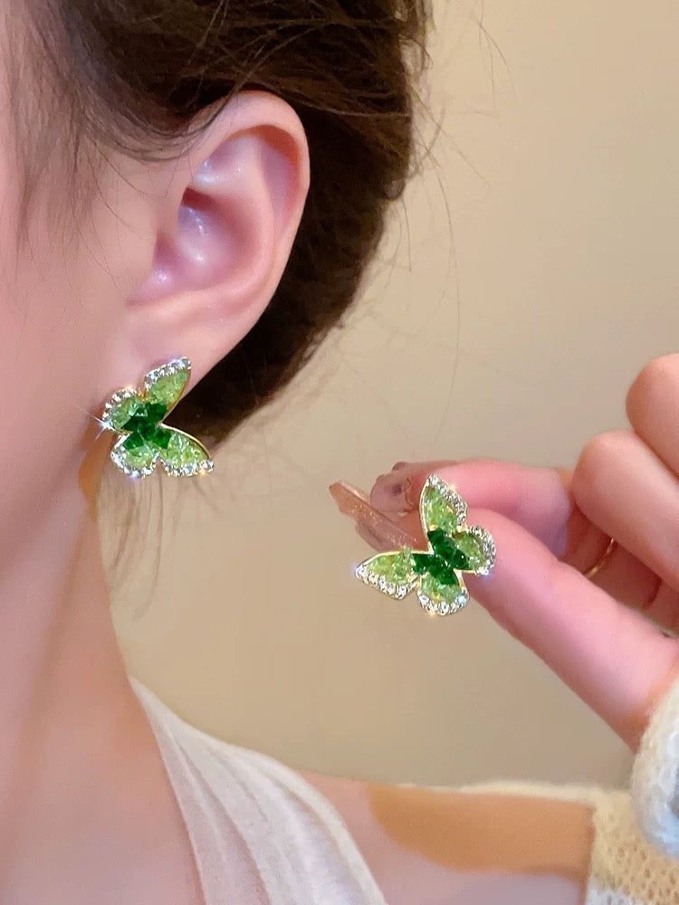 Green butterfly earrings