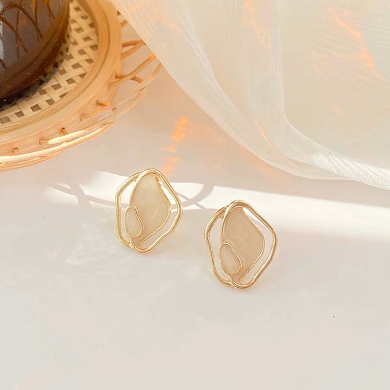Minimalist Irregular Geometric Milky White Stud Earrings