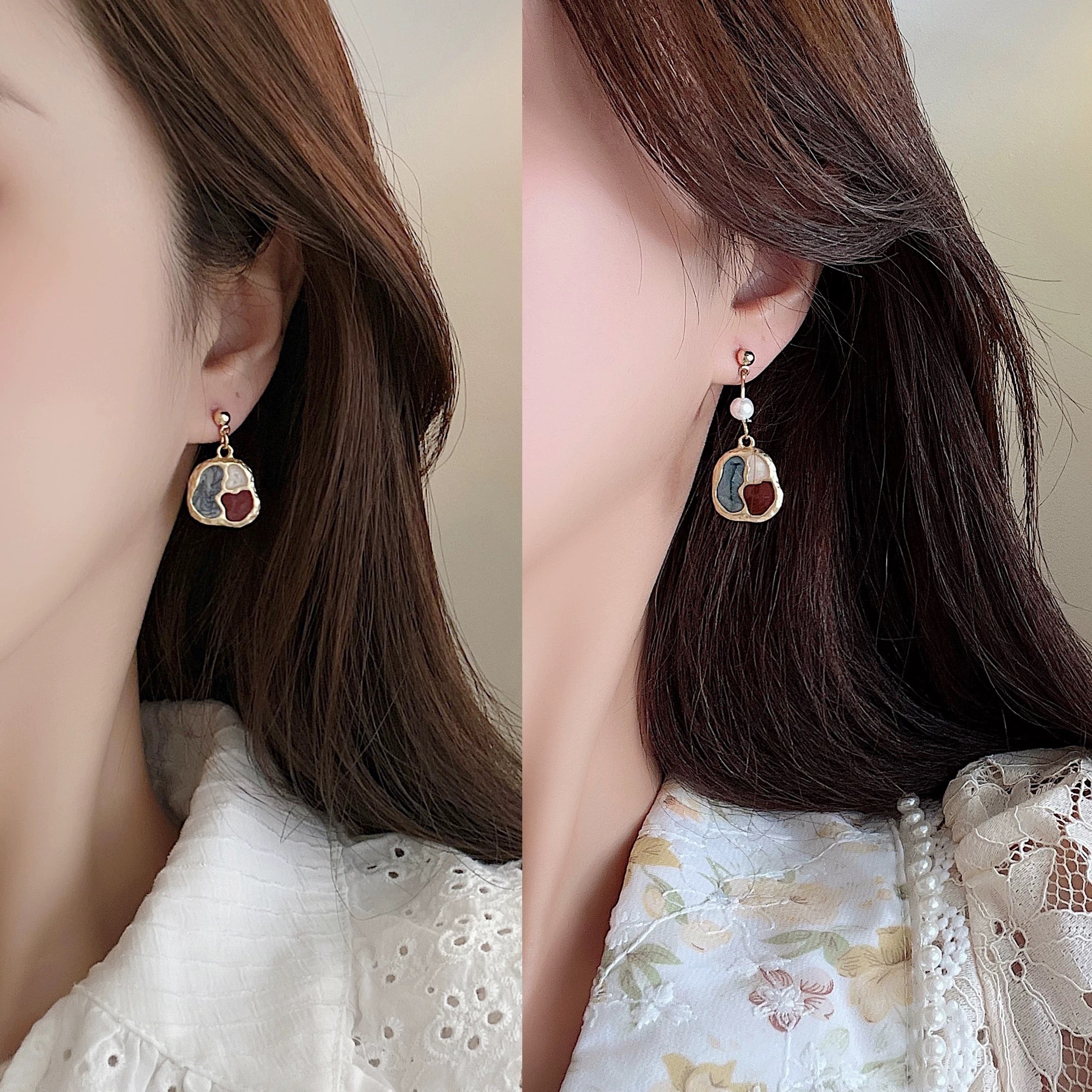 Vintage Contrast Color Irregular Abstract Drop Earrings