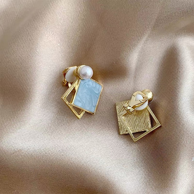 Aesthetic Blue Marble Pearl Geometric Drop Earrings