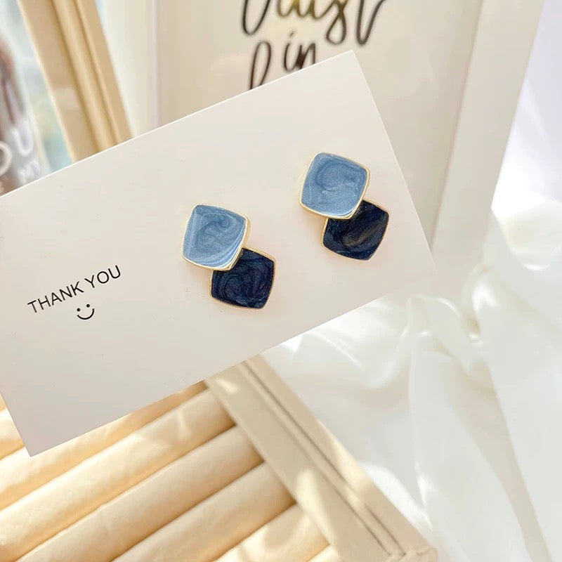 Blue rectangle earrings