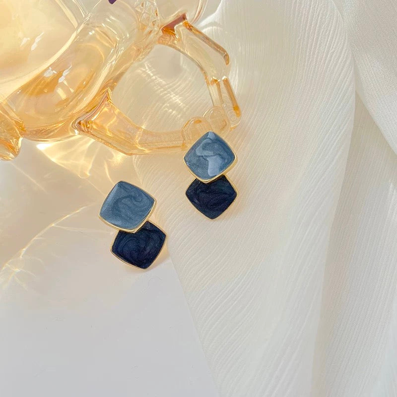 Blue rectangle earrings