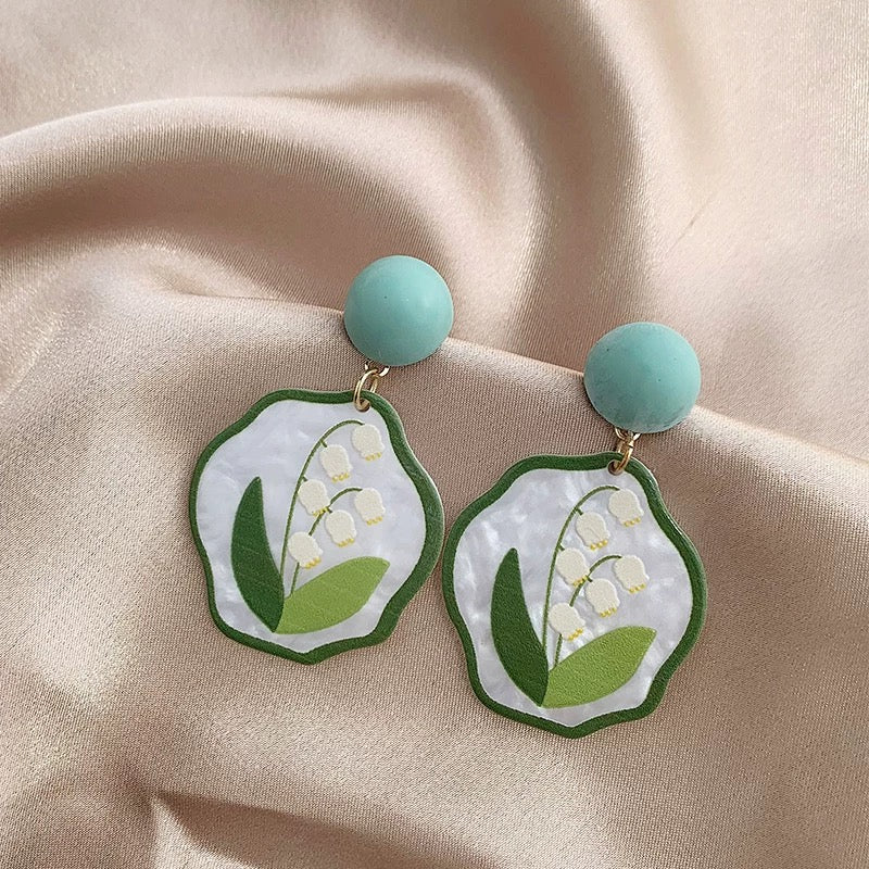 Green flower earrings