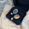 Vintage Cameo Blue Portrait Pearl Drop Earrings